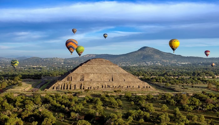 Hot Air Balloon Over Teotihuacan Mexico Hot Air Balloon Over Teotihuacan Mexico