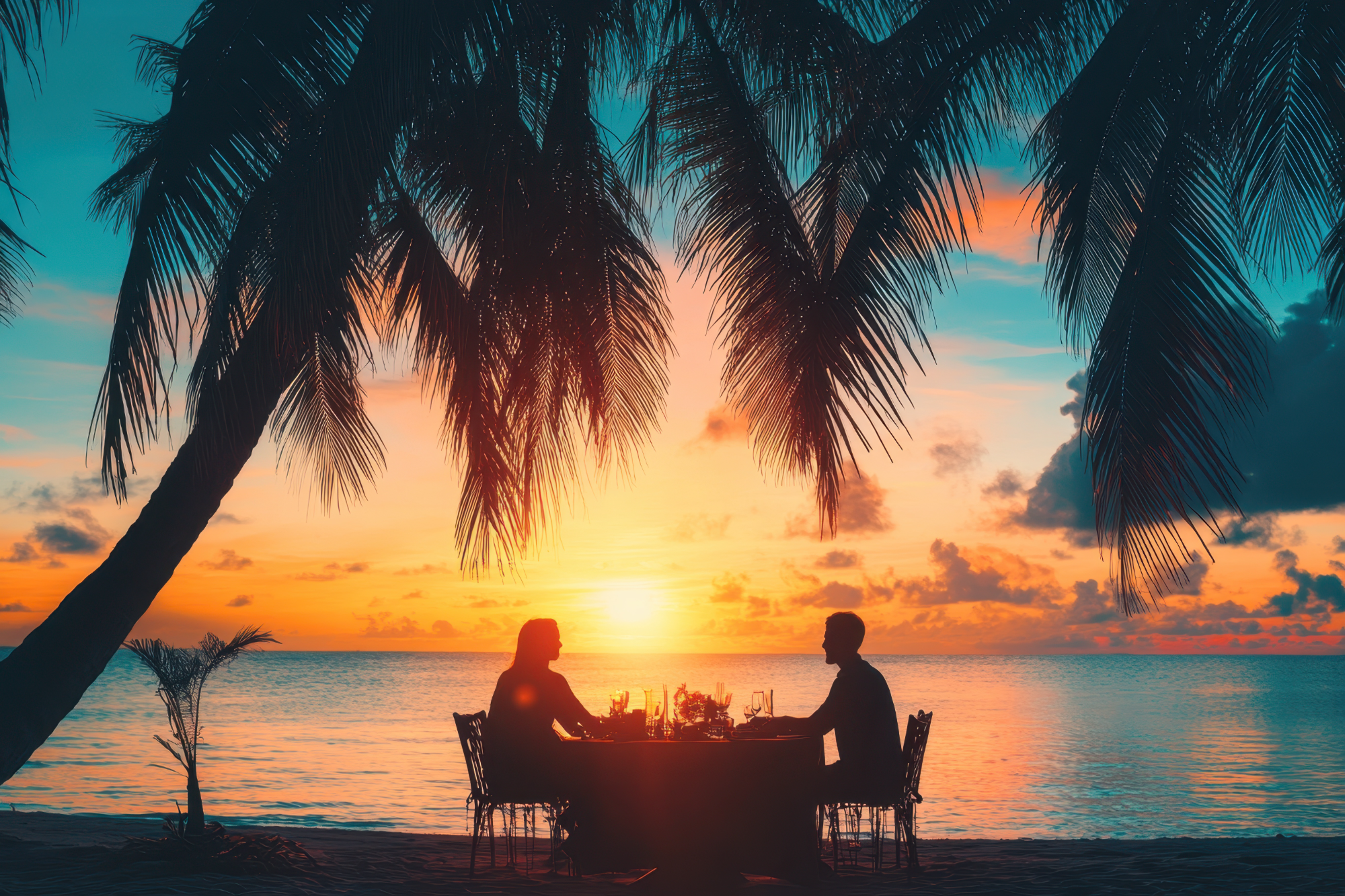A romantic sunset dinner by the sea A romantic sunset dinner by the sea