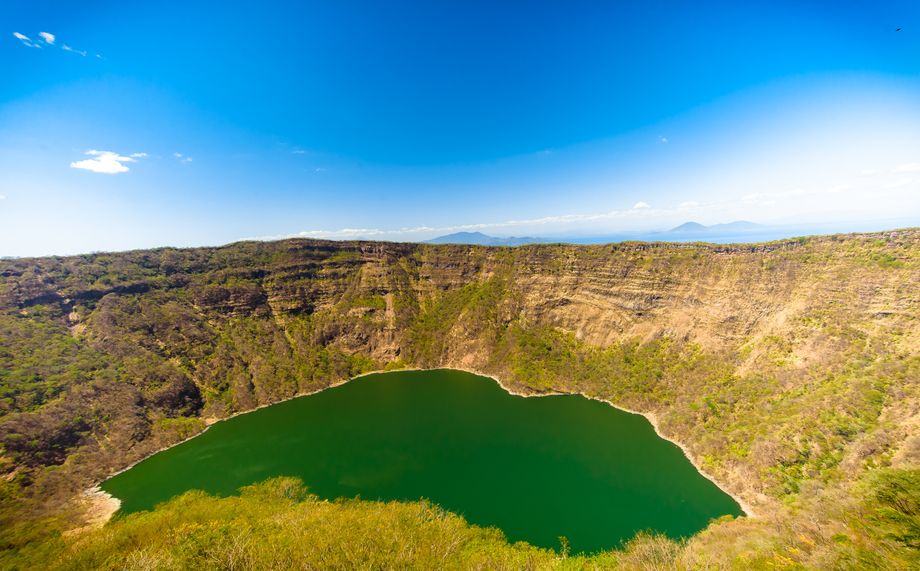 View From The Top Of The Cosigüina Volcano Natural Reserve. Chinandega, Nicaragua. Volcanic Lagoon At The Top Of The Volcano. Ancient Eruption. Adventure Tourism. Summer Days In Central America