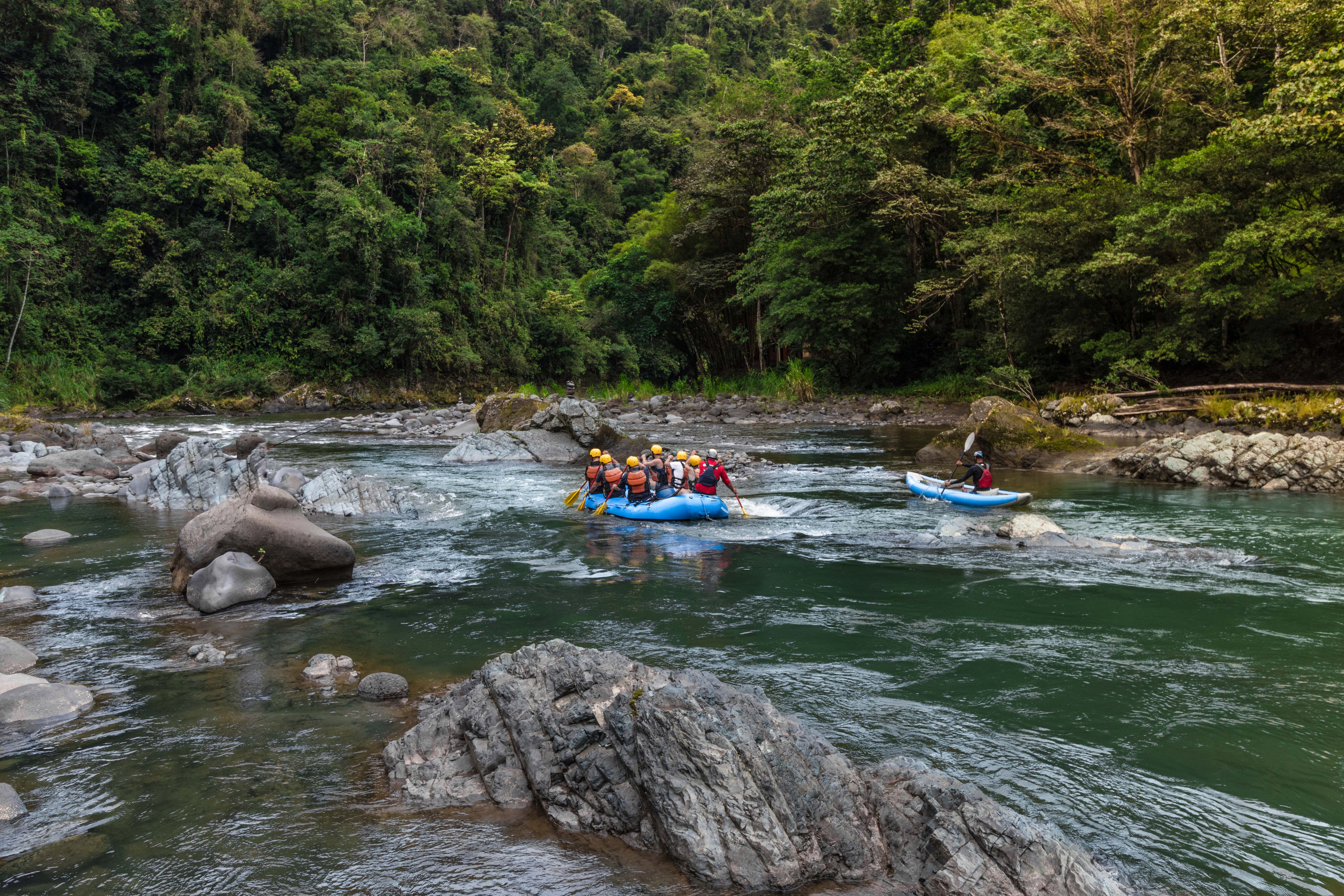 Raft And Kayak In The Middle Of The Jungle On The Pacuare River In Costa Rica