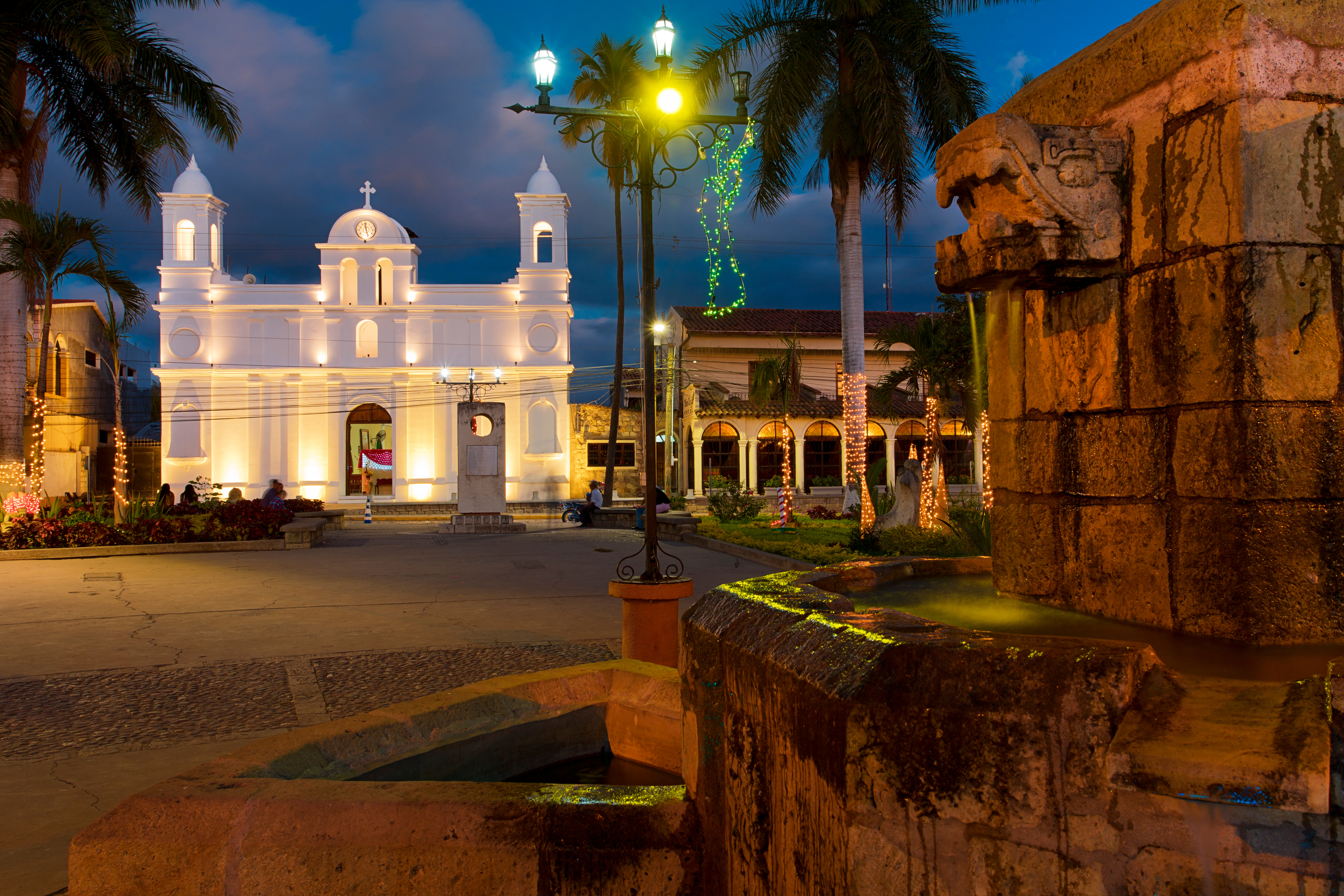 Copan Ruins City Center Cathedral Honduras At Night