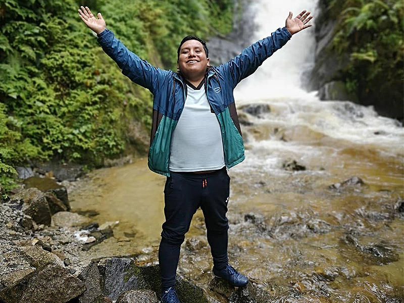 Marco enjoying Cascada de Allcamayo, Machu Picchu